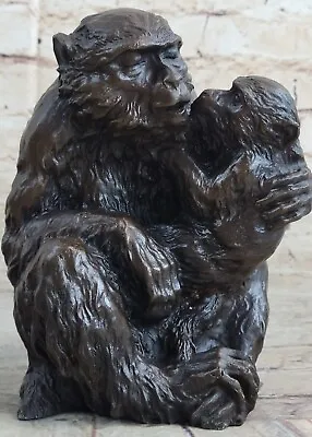 Real Bronze Art Sculpture Quadrumana Animal Monkey Orangutan Mother And Child • $249