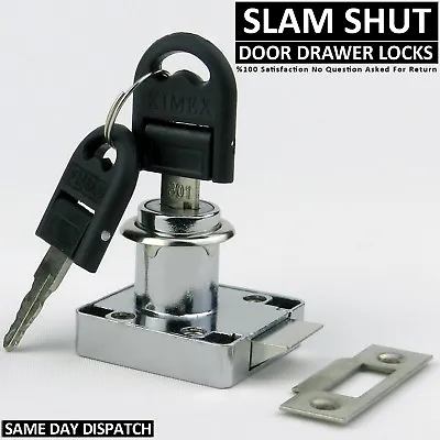 Slam Shut Chrome Cupboard Drawer Door Push Lock Cactch For Caravan Boat 2 Keys • £4.99