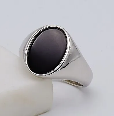 925 Sterling Silver Mens Black Onyx Stone Oval Signet Ring ALL SIZES • £46.69