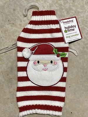 $12.50 • Buy Simply Dog CHRISTMAS RED STRIPE  SANTA FACE  SWEATER Puppy/Dog Xsmall