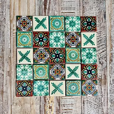 25 Ceramic Mexican Tiles -  SMALL SIZE 5 X 5 Cms. VERDES25 • £16.25