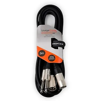 3m 2x Male XLR To 2x 6.35mm 1/4  Mono Jack UnBalanced Twin Lead / Patch Cable • £9.99