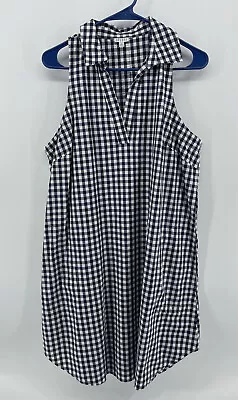 Spense Sleeveless Collard V Neck Dress Womens Size 12 Blue White Checks FastShip • $19.68