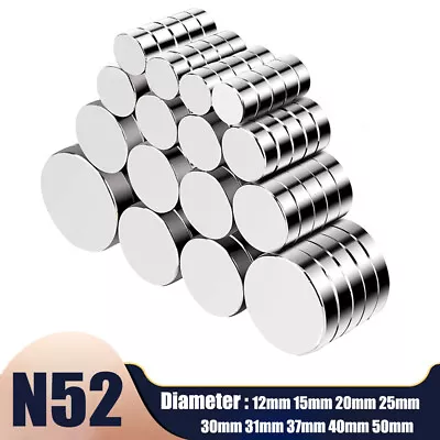 Super Strong Round Disc Magnets Rare Earth Neodymium Magnet N52 Dia 12mm - 50mm • $3.51
