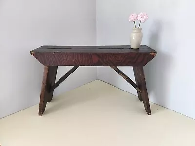 Vintage Small Handmade Rustic Wooden Bench Stool Farmhouse Wooden Plant Stand • $75