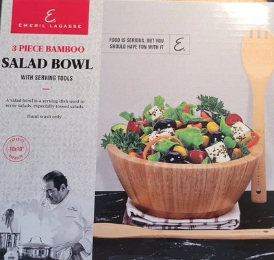$11.30 • Buy Emeril Lagasse 3 Piece Bamboo Salad Bowl Set