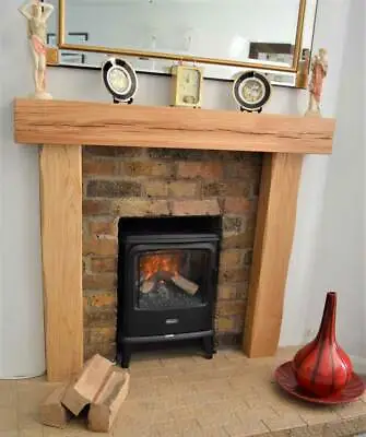 Oak Beam Fire Surround Wooden Fireplace Mantelpiece Upstands LIGHTLY WORKED • £310.05