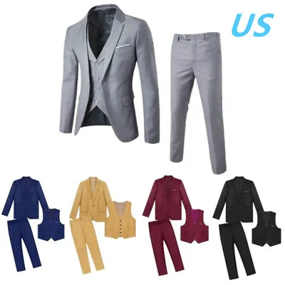 US Mens 3Pcs Formal Suit Long Sleeve Blazer Vest With Pants Set Business Suit • $12.34