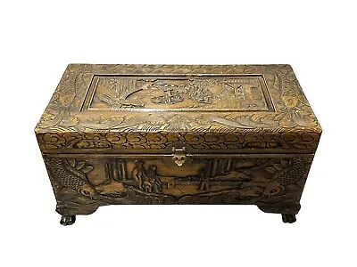 Large Antique Chinese Carved Camphor Wood Chest Blanket Box Trunk Rectangular • £250