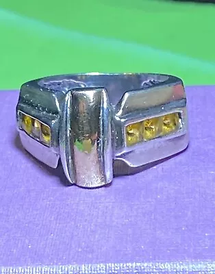 GIC Genuine Yellow 14k Gold Bar & 950 Sterling Silver CITRINE Channel Ring 7.25 • $44.91