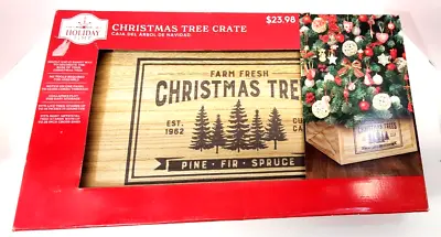 Holiday Time Farm Fresh Christmas Tree Crate Box Skirt Stand 11  X 20  Wood Look • $23.98