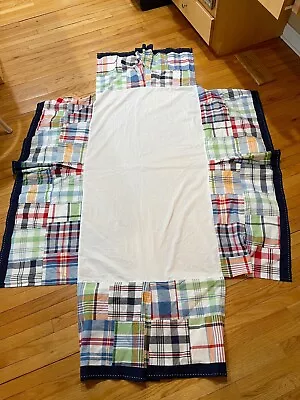 Pottery Barn Kids Baby Nursery Crib Bed Skirt Madras Plaid Red Blue White NWOT • $29