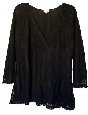 J. Jill Lined Black Lace V-Neck 3/4 Sleeve Pullover Top Size XL • $14.45