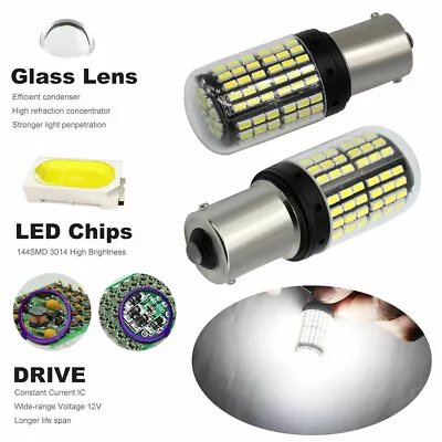 Universal Pair 1156 144SMD BA15S P21W LED Turn Signal Lights Bulb Canbus WHITE • $10.99