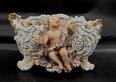 $39.99 • Buy Vintage Ornate Ceramic Cherub Planter Vase Applied Flowers N Over C Mark