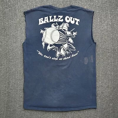 Ballz Out Baseball T-shirt Mens Size Medium Cut Off Sleeves Faded Neck Cut Calif • $11.99