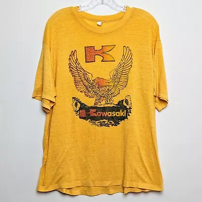 Vintage Kawasaki Motorcycles 70s 80s Eagle Single Stitch Paper Thin Shirt Large • $169.99