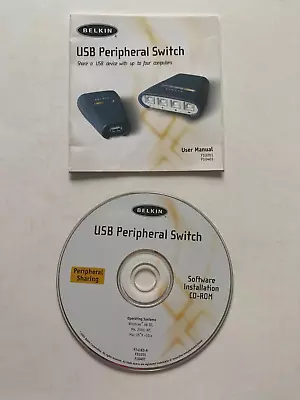 Belkin USB Peripheral Switch ( CD & User Manual Only ) F1U201 F1U401 Share GOOD • $6.79