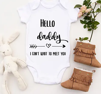 Personalised Baby Grow Hello Daddy New Dad Baby Grow Custom Baby Vest Bodysuit • £6.99