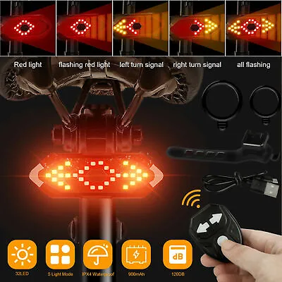 $12.78 • Buy LED Bicycle Tail Light USB Wireless Remote Control Turn Signal Rear Warning Lamp
