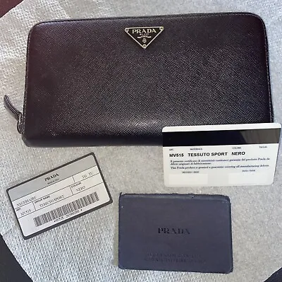 Prada Milano Zip-Around Long Wallet  Black Women 8”x4” Vintage Authenticity Card • $250