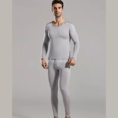 $36.90 • Buy Men Pure Knit Silk Thermal Underwear Scoop Neck Base Layer Long John Set Lounge