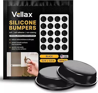 Vellax Cabinet Door Bumpers 128 Pcs - 1/2” Diameter Black Self Adhesive Pads Ca • $13.99