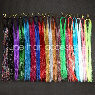 UK 100 X Strands Holographic Hair Ext. Tinsel 48  Long 24 Hours Delivery • £3.55