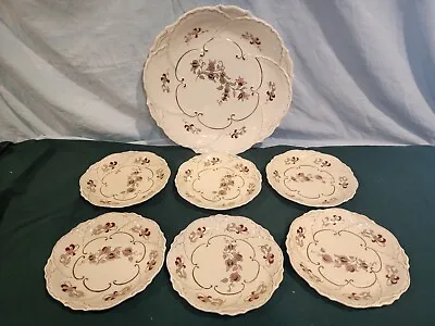 $139.99 • Buy ZSOLNAY PECS 6 Hand Painted Dessert Plates & 1 Serving Plate, Hungary, NICE!