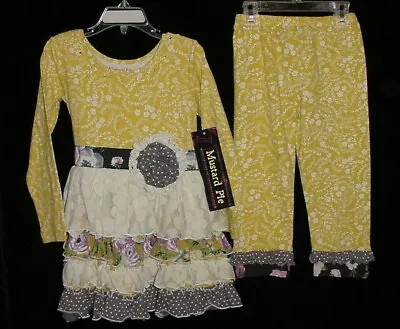 NWT Mustard Pie Girls Yellow Ivory & Gray Floral Lily Tunic & Leggings Set Sz 4T • $39.99