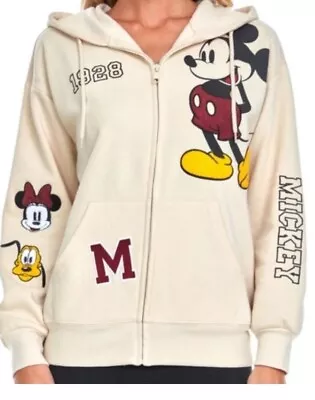 NWT Disney Mickey Mouse  Ivory  Women's Full Zip Long Sleeve Hoodie Jacket • $28