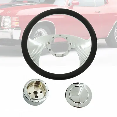 Billet 14 Steering Wheel Half Wrap Black Leather 9 Hole & Horn Button & Adapter • $194.88