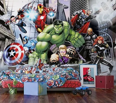 Enfants Chambre Marvel Avengers Papier Peint Photo Mural Géant Taille + Adhésifs • $109.83