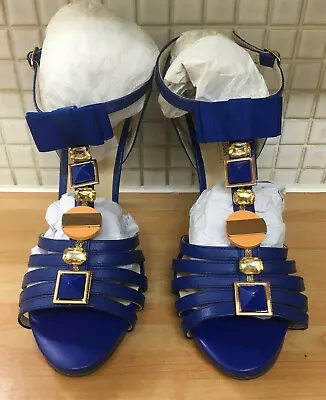 Menbur The Essence Embellished High Heel Cage Sandals Size 7/40 NEW* Royal Blue • £49.99