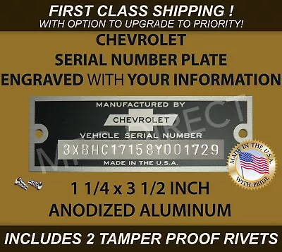 Serial Number Chevy Id Tag Chevrolet Door Data  Plate Custom Identification Usa • $36.80