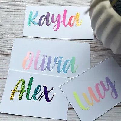 Personalised Vinyl Name Decal Sticker Kid Bottle Lunchbox School Label Rainbow B • £1.79