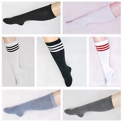 Women Football Basketball Baseball Tennis Gym Sport Knee High Striped Socks  M • £3.49