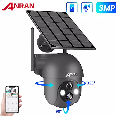 $20 • Buy Wireless Security Camera System Solar Panel Battery 3MP PTZ 2Way Audio Outdoor
