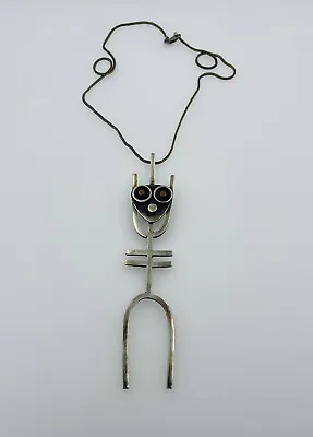 Vintage Sterling Silver Copper Eyes Modernist Person Pendant Necklace Ed Wiener • $750