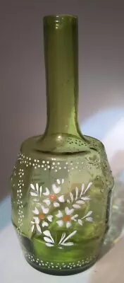 Antique Handpainted Pontiled Light Citron Bohemian Glass Barber Bottle 7-3/4 • $79.99