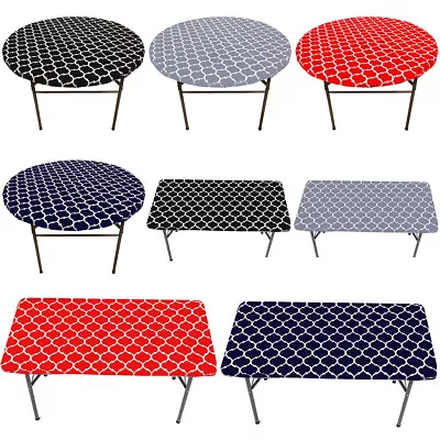 Vinyl Fitted Tablecloth Elastic Edge Flannel Backing Waterproof PVC Table Cover • $6.99