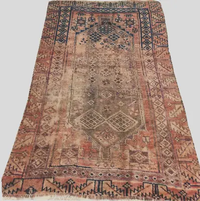 4'1x5'7  HAND-KNOTTED ANTIQUE C.1900 CAUCASIAN KAZAK TRIBAL WOOL MUTED RUG • $243.75