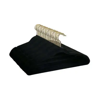 50 Pack Non-Slip Velvet Hangers Clothes Flocked Suit Hangers Gold Hook Black • $21.55