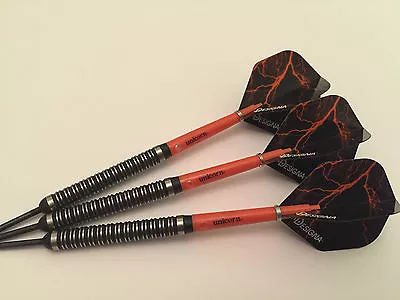 26g ORANGE THUNDER 90% Tungsten Darts Set Gripper Stems Lightning Flights • £27.95