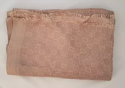 Auth Vtg Gucci Women Monogram GG Silk/Cashmere Scarf Rose Gold Lamé Original Box • $279