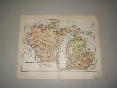 Map Of Michigan Railroads & Towns Color Plate Circa 1900  • $12.99