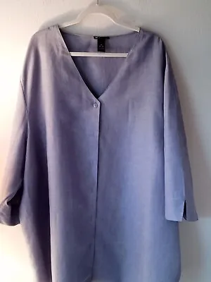 MAGGIE BARNES Plus Size**5X Button Up Blouse Linen/Rayon Lt. Blue Elbow Sleeves • $16