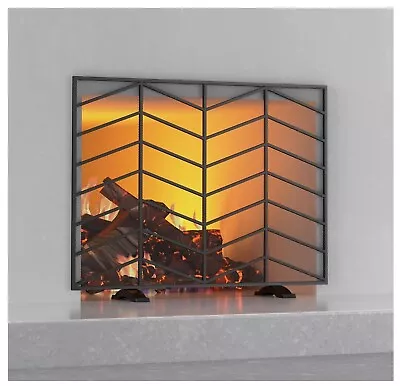 Fire Beauty Single Panel Handcrafted Wrought Iron Mesh Chevron Fireplace Screen • $49.99