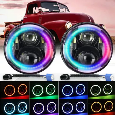 7  Inch Led Headlights Rgb Halo High Low Beam Projector For Jeep Jk Gq Patrol • $134.95