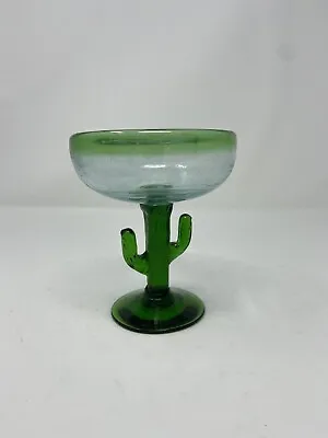 Hand Blown Margarita Glass Saguaro Cactus 5.75  Tall • $9.95